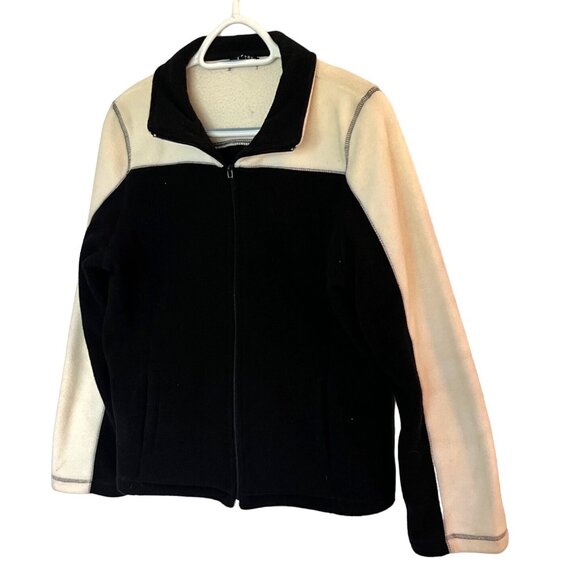 Vintage Eddie Bauer Womens Fleece Jacket Black White Full Zip Size L - Picture 3 of 7